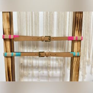Belts! Set of 2 Brown Faux Leather Belts with Pink or Blue Details